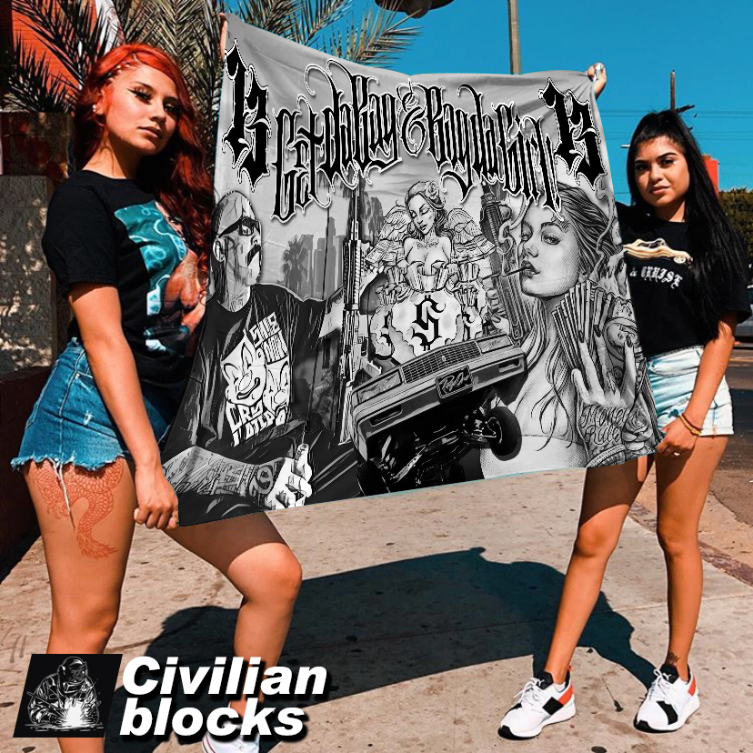 Chicano European and American West Coast Flower body word old school robber hardcore hip hop rap hiphop background cloth