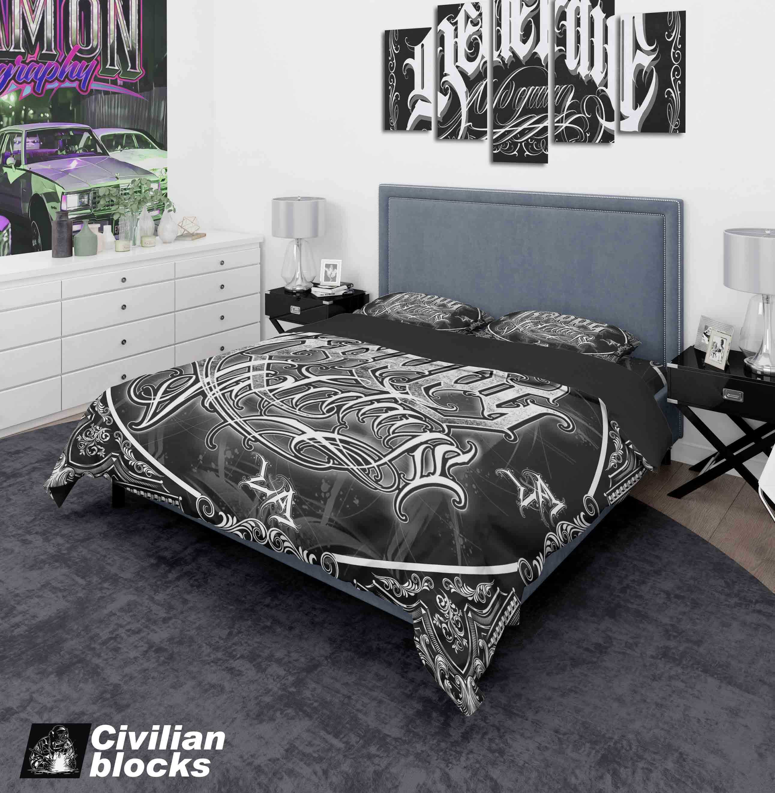 West coast chicano old school floral character bandit hardcore hip-hop dark black bed for four sets