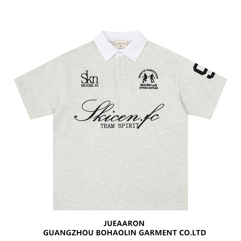 Jueaaron American Retro Letter Embroidery Color-Block Lapel Short-Sleeve T-Shirt Unisex Loose Polo Shirt Trendy Brand Tee Jueaaron American Retro Letter Embroidery Color-Block Lapel Short-Sleeve T-Shirt Unisex Loose Polo Shirt Trendy Brand Tee