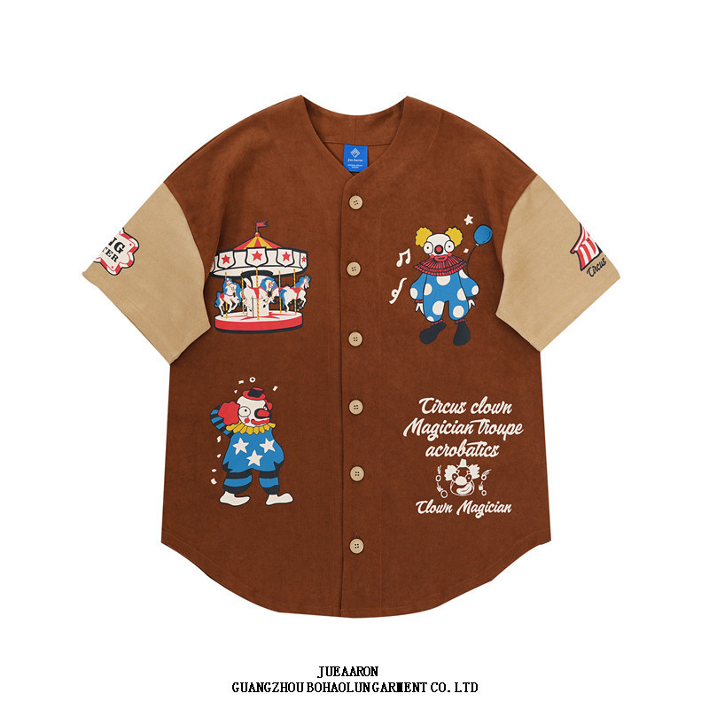 Jueaaron Summer Embroidered American Baseball Style Short Sleeve T-Shirt Loose Casual National Trend Unisex ins Couple Shirt
