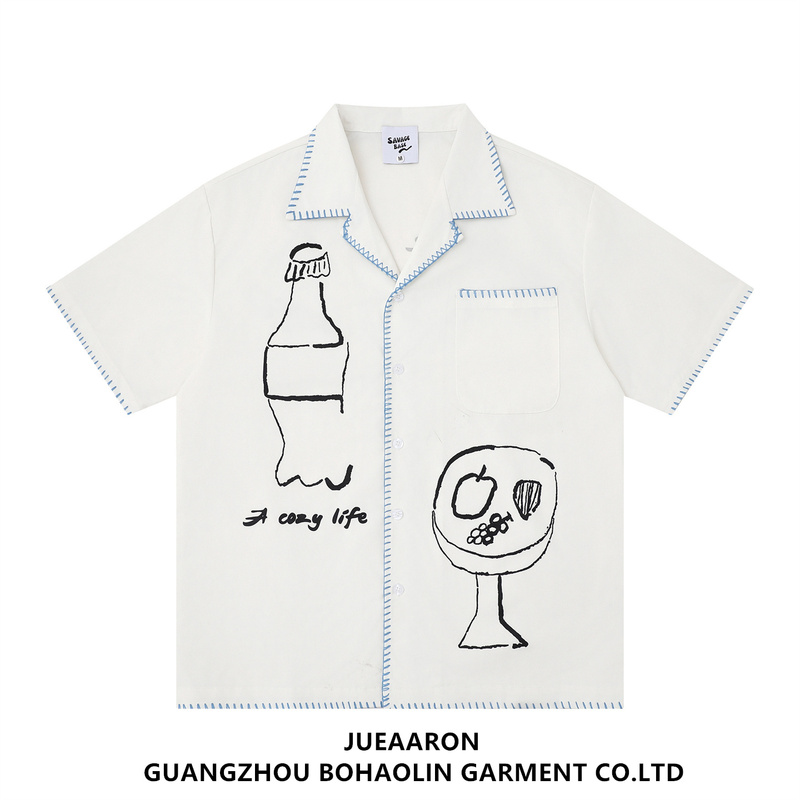 Jueaaron Japanese Retro Cartoon Print Short-Sleeved Shirt for Men and Women, Loose Trendy Street Casual Couple Shirt Jueaaron Japanese Retro Cartoon Print Short-Sleeved Shirt for Men and Women, Loose Trendy Street Casual Couple Shirt
