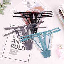 5373 European and American lace Tiny pants T-pants Sexy light and luxurious hollowed-out transparent mid-low-waist Fashion Girls Ensemble Triangle Pants