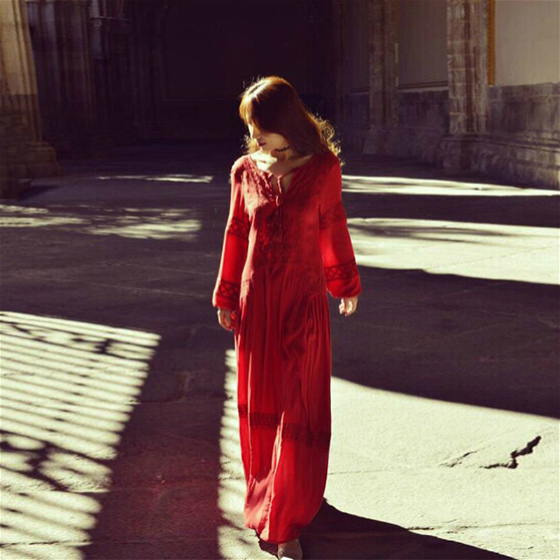 Dubai Beach Dress, Desert Grassland Long Dress, Xinjiang Chaka Salt Lake Seaside Vacation Red Ethnic Style Dress Dubai Beach Dress, Desert Grassland Long Dress, Xinjiang Chaka Salt Lake Seaside Vacation Red Ethnic Style Dress