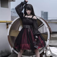 Milk Tea Cat Original Lolita Girl Killer Dark Gothic Style High Waist Mesh Daily Dress Long Sleeve Dress