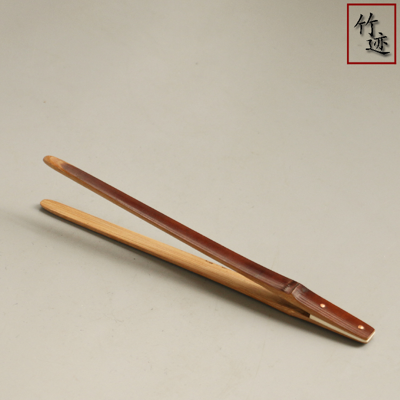 Guangxi demolition house old coal bamboo handmade seiko production copper ingot fixed tea clip Tea ceremony Bamboo tweezers Six Junzi bamboo trail