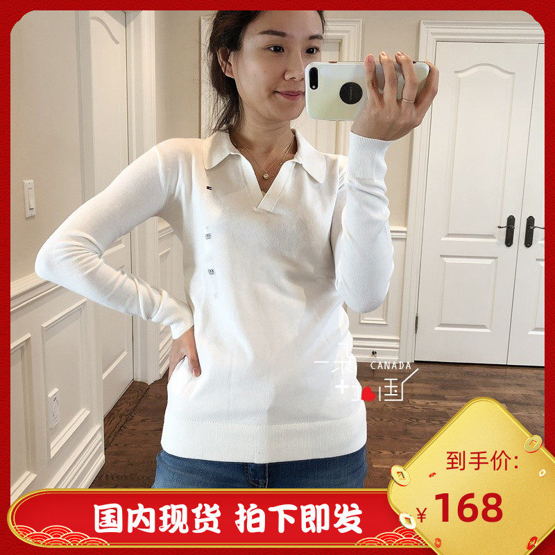 (spot) TOMMYTommy Ladies base Knitted Sweatshirt Bottom Sweatshirt Longsleeve V-neck Polo Shirt