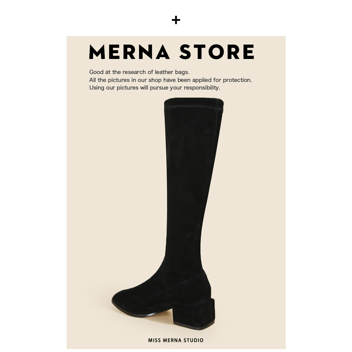 However kneecap boots woman 2021 new suede high cylinder boot elastic leather side bracelet coarse heel small length cylinder boot