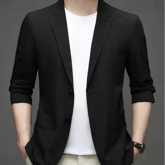 胖子薄款西服男士大码夏季休闲单西装冰丝弹力防晒外套加肥200斤