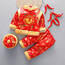 Autumn and winter one-year-old birthday baby Tang suit thickened New Years clothing mens and womens baby year-old dress