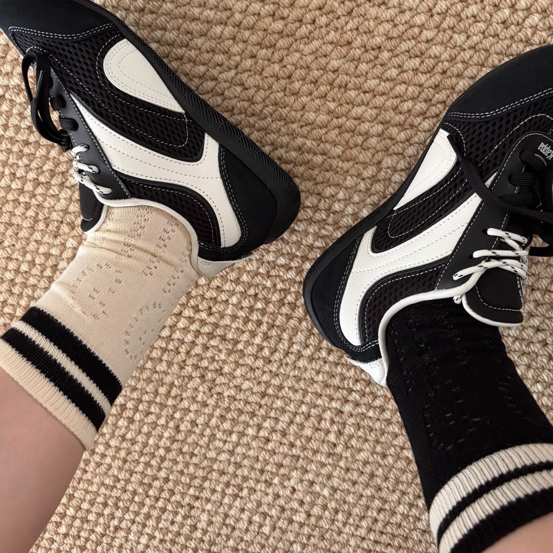 The German Training Shoes and Striped Socks Are so Well-Matched! Spring and Summer Hollow-Out Mesh Mid-Tube Trendy Socks for Women, Cotton Slouch Socks