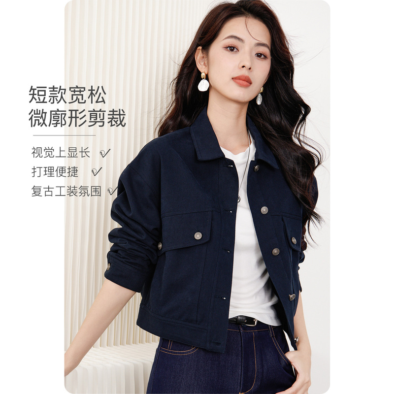 Late Autumn White Turn-Down Collar Metal Buckle Double Pocket Workwear Cotton Short Jacket for Women 2026 New Casual Style Short Jacket Late Autumn White Turn-Down Collar Metal Buckle Double Pocket Workwear Cotton Short Jacket for Women 2026 New Casual Style Short Jacket