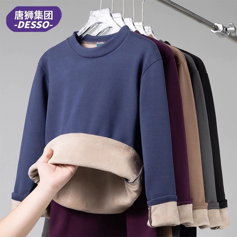 唐狮旗下DESSO冬季重磅圆领羊羔绒长袖卫衣加绒加厚男女同款保暖