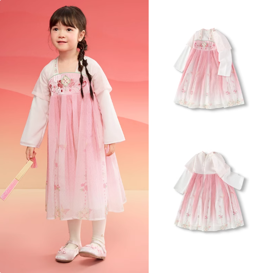 巴拉巴拉女童汉服连衣裙儿童襦裙2025春秋装新款红色甜服国风裙子