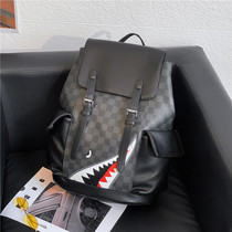 Hong Kong leather shoulder bag male fashionable shark backpack female large capacity leisure cortex travel bag tide
