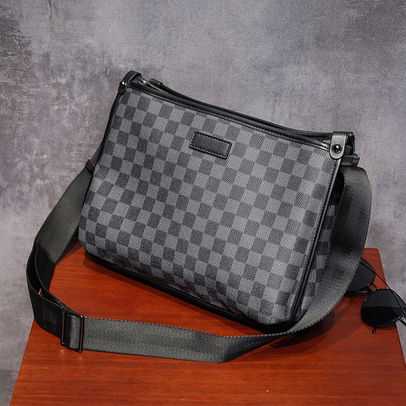 Hong Kong Leather Shoulder Bag Casual Messenger Bag Men's Bag Large Capacity Business Bag Men's Fashion Simple Rhombus