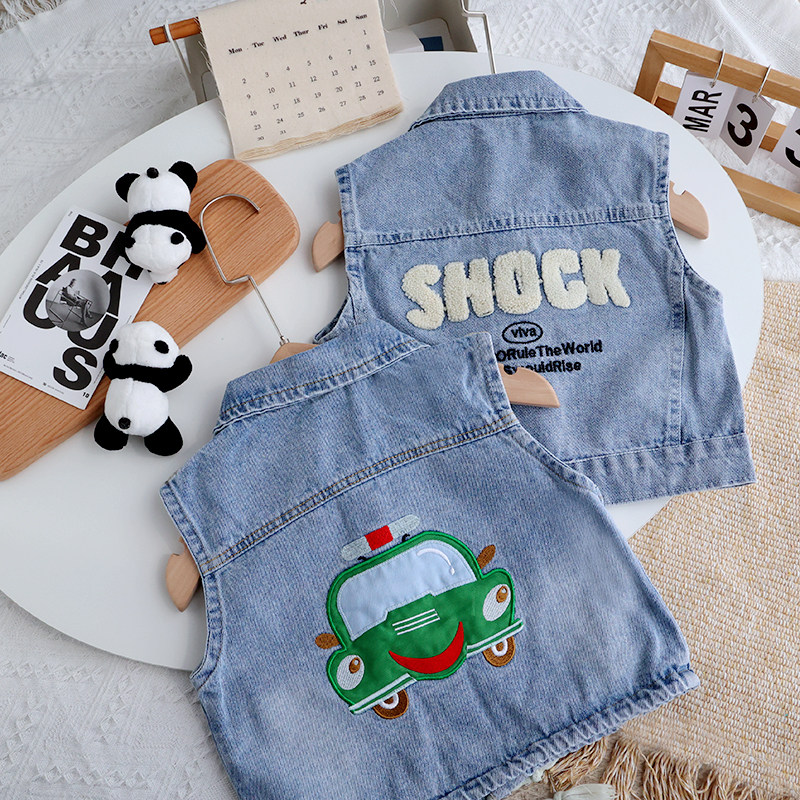 Child Bottling baby Ocean Cowboy Waistcoat Spring Autumn Season Men and women Children's waistcoat Outside Wearing Tide 1-3-year-old Baby Vest Tide