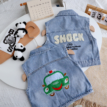 Child Bottling Baby Foreign Air Cowboy Waistcoat Spring Autumn Season Men and women Childrens waistcoat Outside Wearing Tide 1-3-year-old Baby Vest Tide