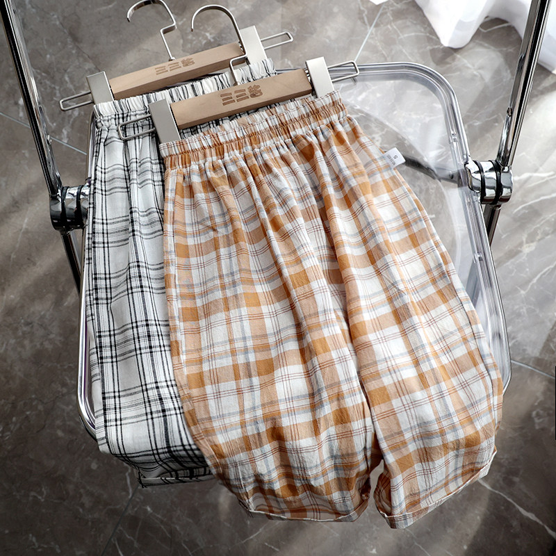 Baby Plaid Long Pants Summer Thin men and women Children's foreign pie Roof pants All cotton Children loose casual anti-mosquito pants