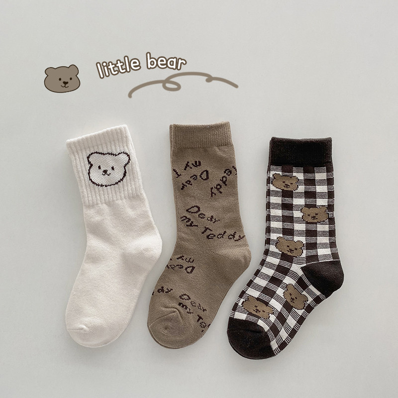 Baby Middle Cylinder Cotton Socks Spring Autumn Season for men and women Korean version of the Korean version of the Long Sox Children Sox Children Sox baby All cotton plaid socks