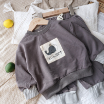 Baby Western style sweater suit Cotton mens and womens childrens two-piece set 2021 new baby childrens Korean childrens clothing trend