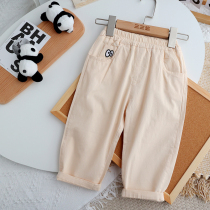 Baby casual pants outside wearing spring and autumn male and female children straight tube pants full cotton beige trousers children elastic pants workwear pants