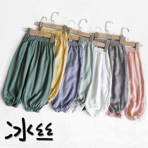 Childrens anti-mosquito pants summer thin male baby Ice Silk Cotton hemp pants female baby cotton loose home trousers