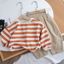Childrens clothing Children foreign air striped sweatshirt spring autumn male and female baby Han version of autumn clothing blouses jacket head Compassionate 2021 New
