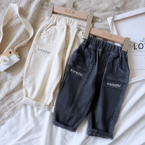 San San sauce shop baby tooling slacks 2021 new spring and autumn mens and womens childrens Korean version of elastic slacks