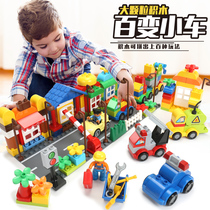 Lego childrens toys fire rescue car large car assembly road building blocks big particles engineering police
