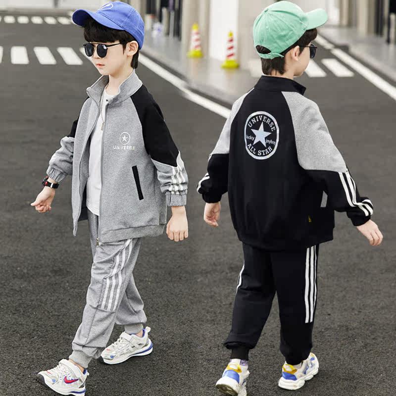 Children's clothing 2022 new boys' trendy suit spring and autumn models middle and big children's autumn clothing trendy cool children's sports two-piece set