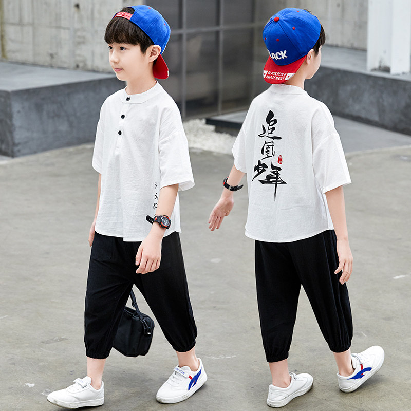 Boy's summer clothing suit 2021 New CUHK Tong Summer pure cotton net red short sleeves Two sets Children's summer Chatide-Taobao