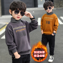 Boy plus velvet one velvet Middle Child high collar base shirt cotton autumn and winter 2021 New thick coat tide
