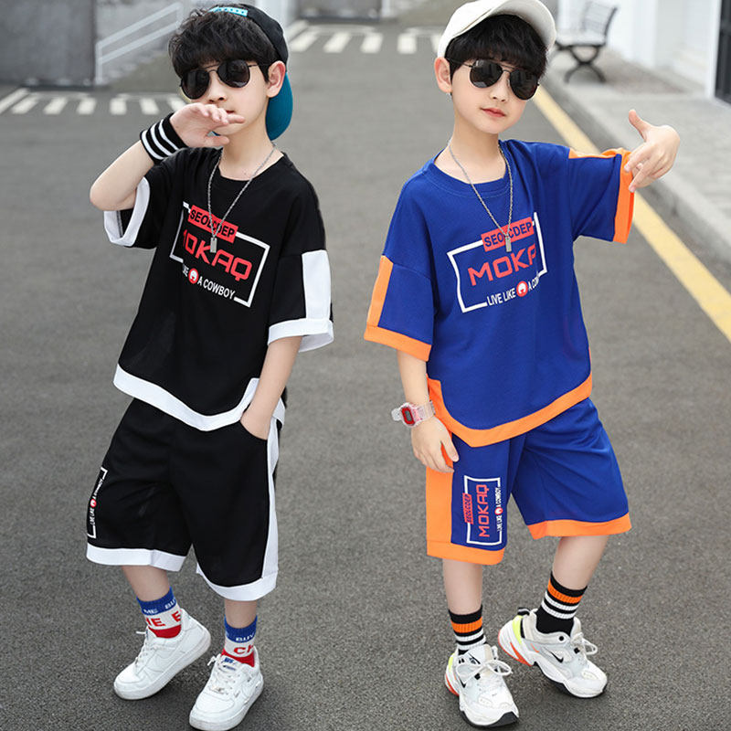Boy Clothing Boy Cool Handsome Summer Clothes Basketball Clothes Suit 2022 New Children Summer Short Sleeve Breathable Sports Two Suits