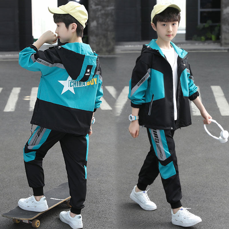 Children's clothing 2022 new boy's trend suit 6 medium and large children's autumn clothing two-piece suit boy 12-15 years old handsome trend