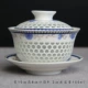 Tổ ong Linglong Trà Bát Jingdezhen Kungfu Openwork Bát Cực lớn Handmade Bộ bát trà xanh và trắng