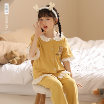 Girls pajamas Modal summer short sleeves trousers thin style medium big boy princess girl summer childrens homewear