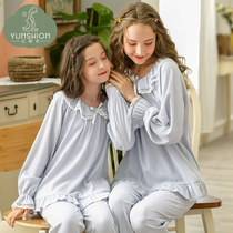  Girls  pajamas Childrens spring and Autumn modal long-sleeved girl princess thin two-piece suit Parent-child mother-daughter home clothes