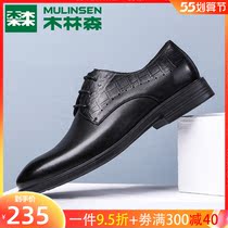 Wood Linson Mens Shoes Business Positive Dress Leather Shoes Spring New Leather Breathable Pointy Inglées Men Derby Shoes Wedding Shoes
