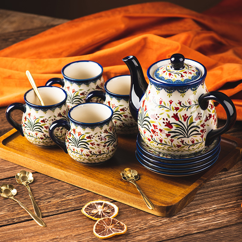 Ceramic Kettle for Home Use, Polish Retro Exquisite Coffee Cup, Afternoon Tea Set, Water Cup, Cup Set, High-Temperature Resistant Teapot