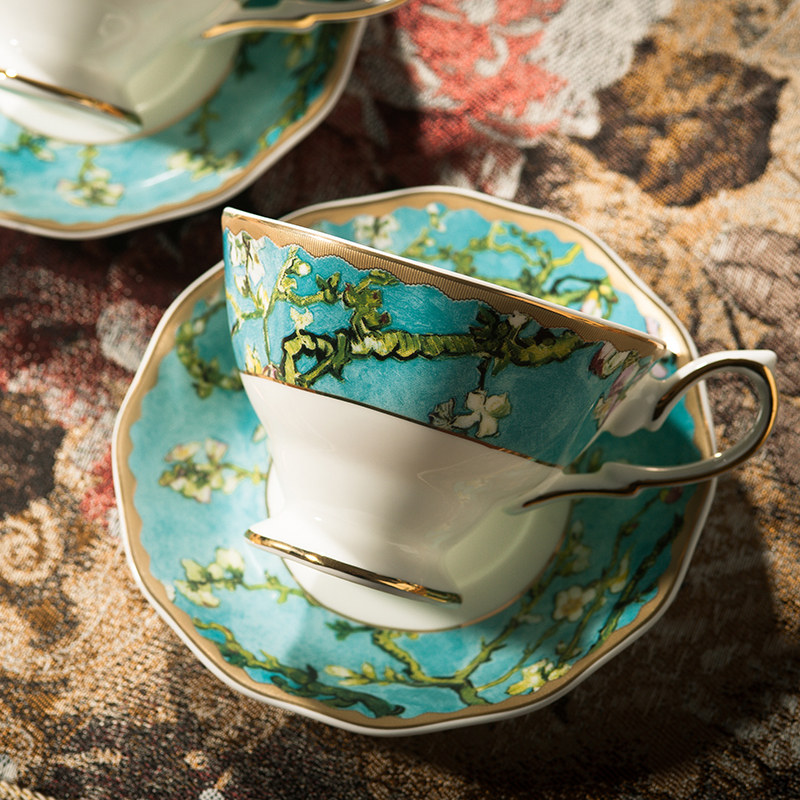 European Apricot Blossom Bone China Coffee Cup Set – English Afternoon Tea Cup & Saucer – Elegant Home Drinkware for Tea or Coffee