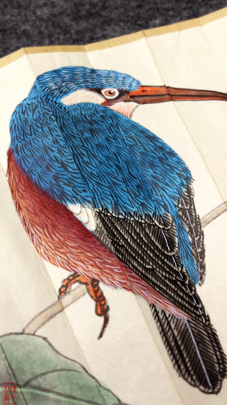 (BoToday's fan) 95-inch 18 square work pen landscape flower and bird figure fan face flower to be rich and expensive