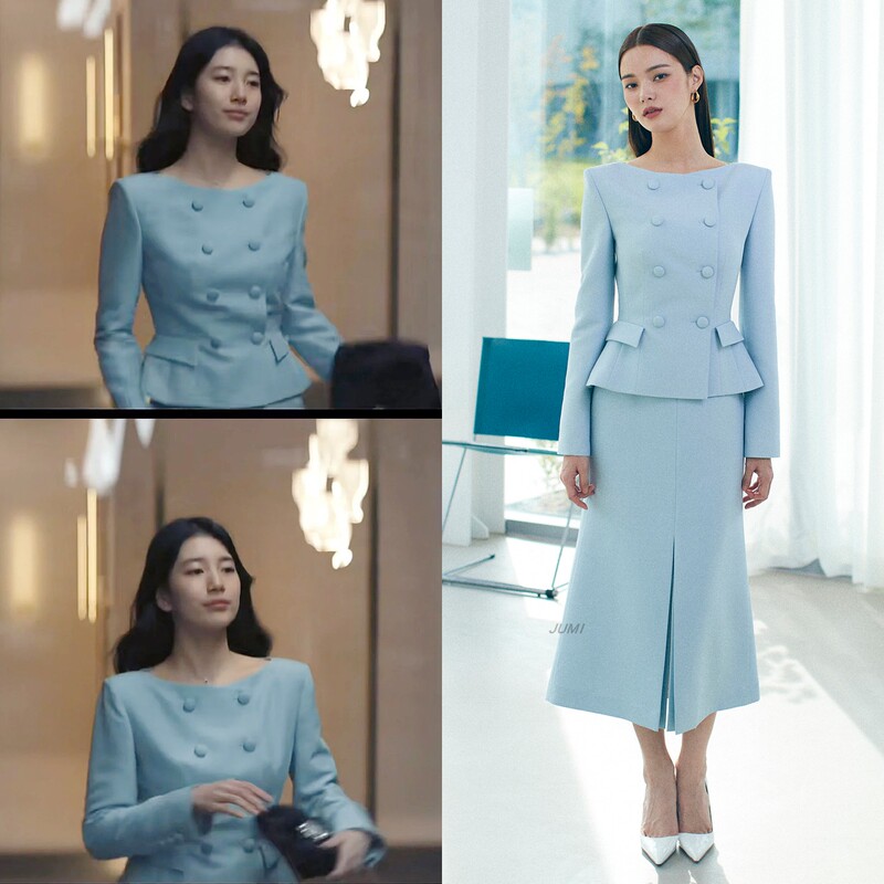 Korean Drama Anna Park Choo-Ji Double-Breasted Off-Shoulder Blazer 2025 New Ol Slit Mid-Length Slim Skirt Spring Korean Drama Anna Park Choo-Ji Double-Breasted Off-Shoulder Blazer 2025 New Ol Slit Mid-Length Slim Skirt Spring