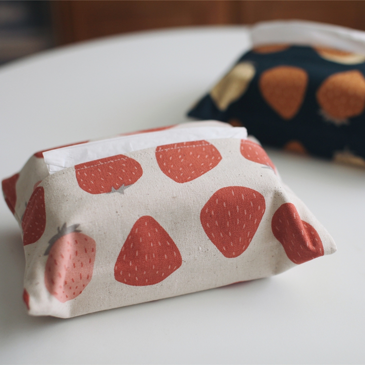 Big Strawberry - Natural Time - Japanese Zakka Imported Thick Cotton Fabric Paper Towel Set Paper Towel Bag Original Handmade