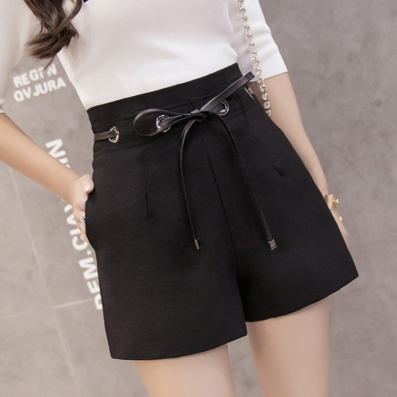 黑色短裤女春夏显瘦高腰系带外穿百搭2018新款韩版气质时尚阔腿裤