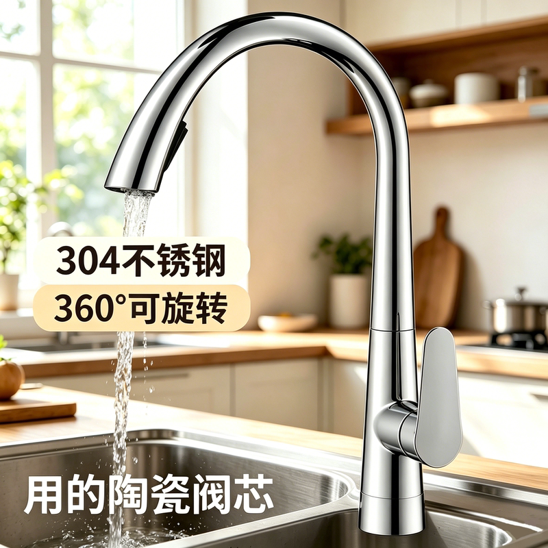 Stainless Steel Kitchen Faucet with Pull-Out Hot and Cold Sink, Household Faucet, Anti-Splash Device