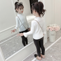 Womens autumn childrens thin white sweater 2021 Spring and Autumn new child half high neck top base shirt