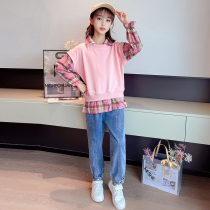 Childrens clothing girls autumn fake two-piece suit 2021 new middle-aged girls casual spring and autumn clothes tide