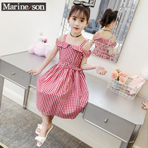  Childrens clothes girls  summer clothes plaid strapless dress 2021 new middle child children western style princess suspender skirt