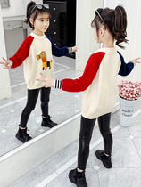  Girls  clothing childrens autumn sweater 2021 new Korean version of the middle child little girl western style thin knitted bottoming shirt tide