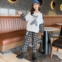 Girls and childrens clothing autumn childrens leisure set 2021 Spring and Autumn New Zhongdaitong Net Red foreign air two-piece tide